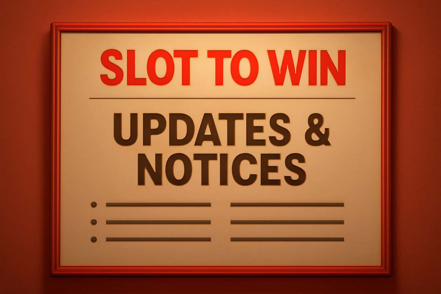 An informative scene depicting updates and notices for the Slot To Win app.
